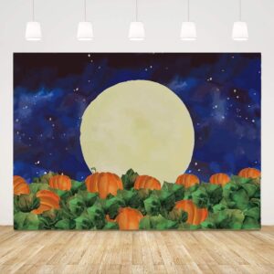 Halloween Pumpkin Field Photography Background Starry Sky Night Moon Halloween Backdrops Baby Shower Birthday Party Photo Studio Props Banner 5x3ft