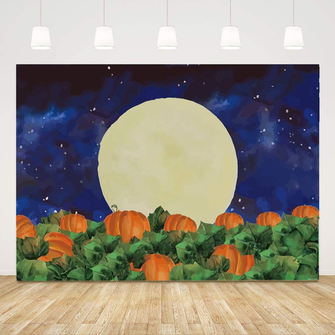 Halloween Pumpkin Field Photography Background Starry Sky Night Moon Halloween Backdrops Baby Shower Birthday Party Photo Studio Props Banner 5x3ft