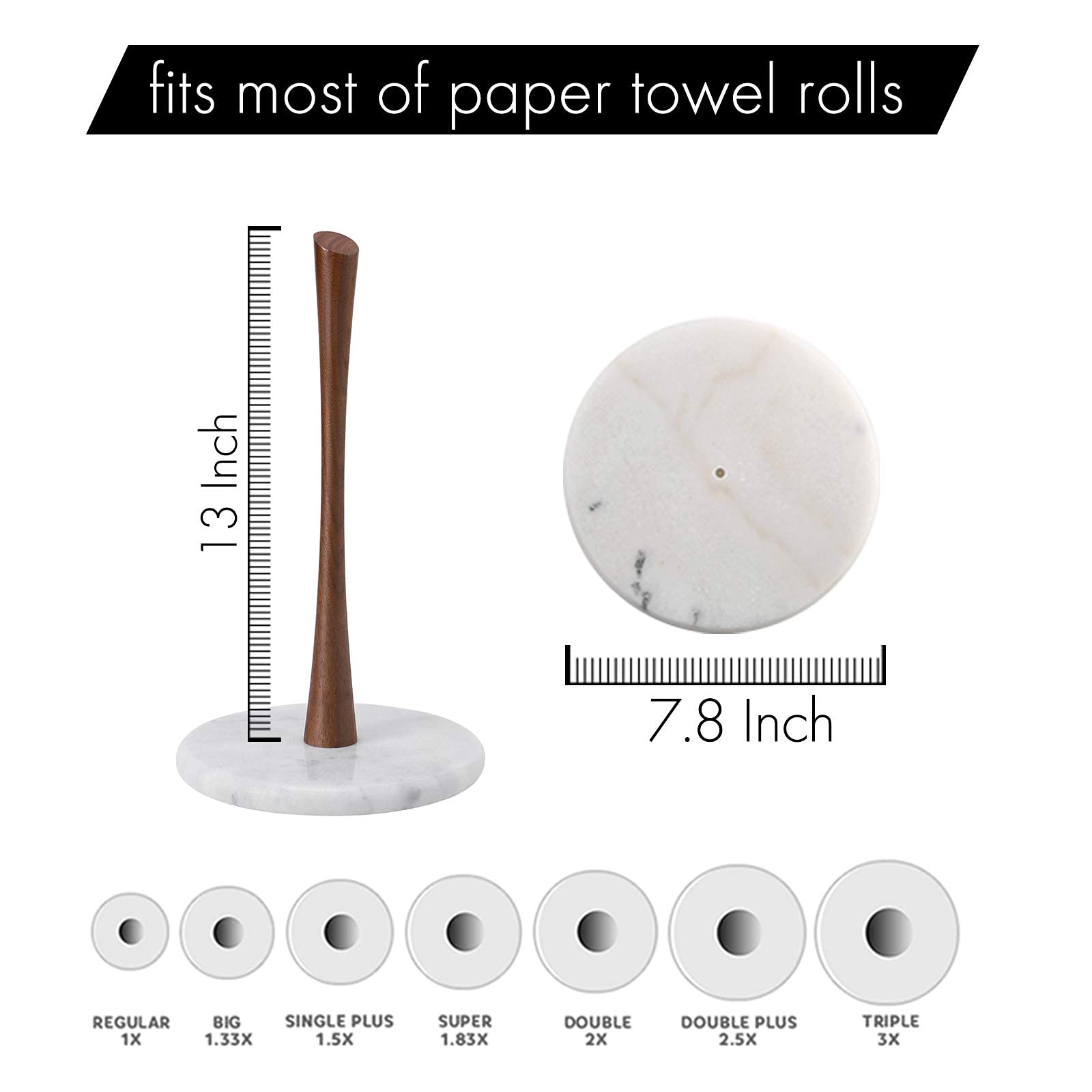 KES Wood Paper Towel Holder Countertop Black Walnut Paper Towel Holders with Marble Base for Standard or Jumbo-Sized Rolls, KPH801B