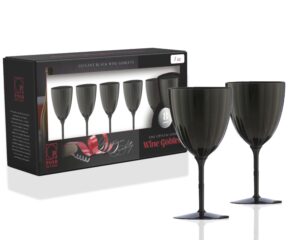 posh setting 7oz, black plastic wine glasses hard plastic disposable stemware, drinking cups with stem for toasting, weddings parties plastic wine cups for home [8 pack]