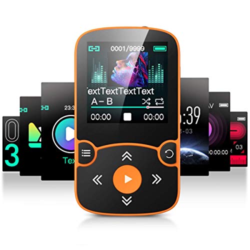 32GB MP3 Player with Clip, AGPTEK Bluetooth 5.0 Lossless Sound with FM Radio, Voice Recorder for Sport Running, Supports up to 128GB TF Card,Orange