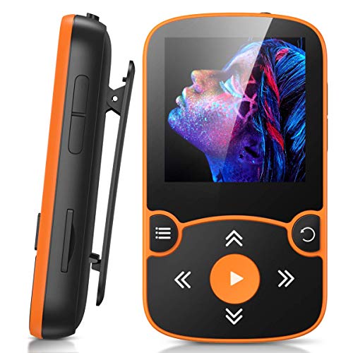 32GB MP3 Player with Clip, AGPTEK Bluetooth 5.0 Lossless Sound with FM Radio, Voice Recorder for Sport Running, Supports up to 128GB TF Card,Orange