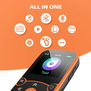 32GB MP3 Player with Clip, AGPTEK Bluetooth 5.0 Lossless Sound with FM Radio, Voice Recorder for Sport Running, Supports up to 128GB TF Card,Orange