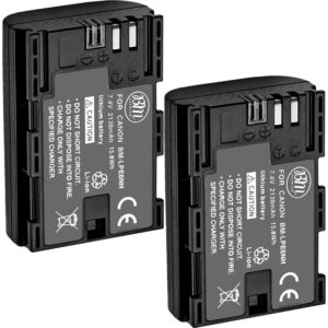 bm premium 2 pack of lp-e6nh high capacity batteries for canon eos r, eos r5, eos r6, eos r6 ii, eos r7, eos 90d, eos 60d, eos 70d eos 80d eos 5d iv, eos 6d, eos 6d ii, eos 7d, eos 7d mark ii cameras