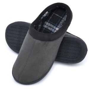 lordfon memory foam mens slippers slip-on comfy house slippers for men indoor outdoor non-slip warm winter men’s bedroom slippers size 9-10 grey