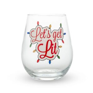 your dream party shop let's get lit christmas wine glasses, 22 oz stemless wine glasses, funny wine glass, holiday wine glasses, christmas cocktail glasses, christmas drinkware