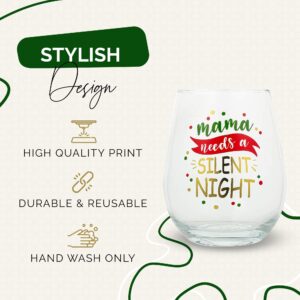 Your Dream Party Shop Mama Needs A Silent Night 22oz Christmas Stemless Wine Glass, Wine Holiday Gifts, Perfect Christmas Drinking Glasses, Funny Christmas Wine Glasses