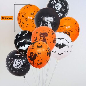 Halloween Decorations Latex Balloons, 50pcs 12 Inch Pumpkin Bat Ghost Skull Spider Web Balloon for Halloween Party Supplies Trick or Treat Toys