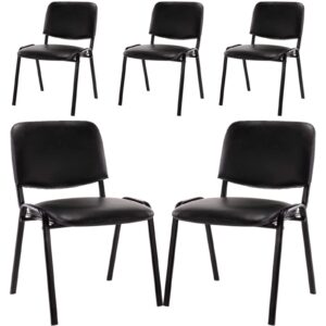 waiting room chairs stackable conference room chairs no wheels office guest chair no arms reception chairs for school breakroom banquet church lobby (leather-cushion,black,5pcs)