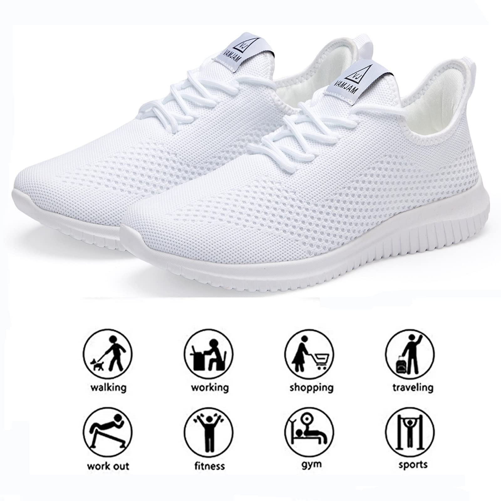 VAMJAM Men's Running Shoes Ultra Lightweight Breathable Walking Shoes Non Slip Athletic Fashion Sneakers Mesh Workout Casual Sports Shoes White Size 10