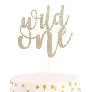 waouh wild one cake topper - golden glitter cake topper for birthday party, photo booth props, birthday souvenir and gifts (wild one cake topper)