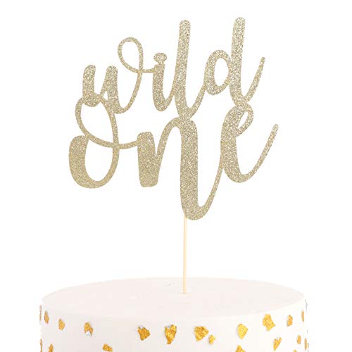 WAOUH Wild One Cake Topper - Golden Glitter Cake Topper for Birthday Party, Photo Booth Props, Birthday Souvenir and Gifts (Wild One Cake Topper)