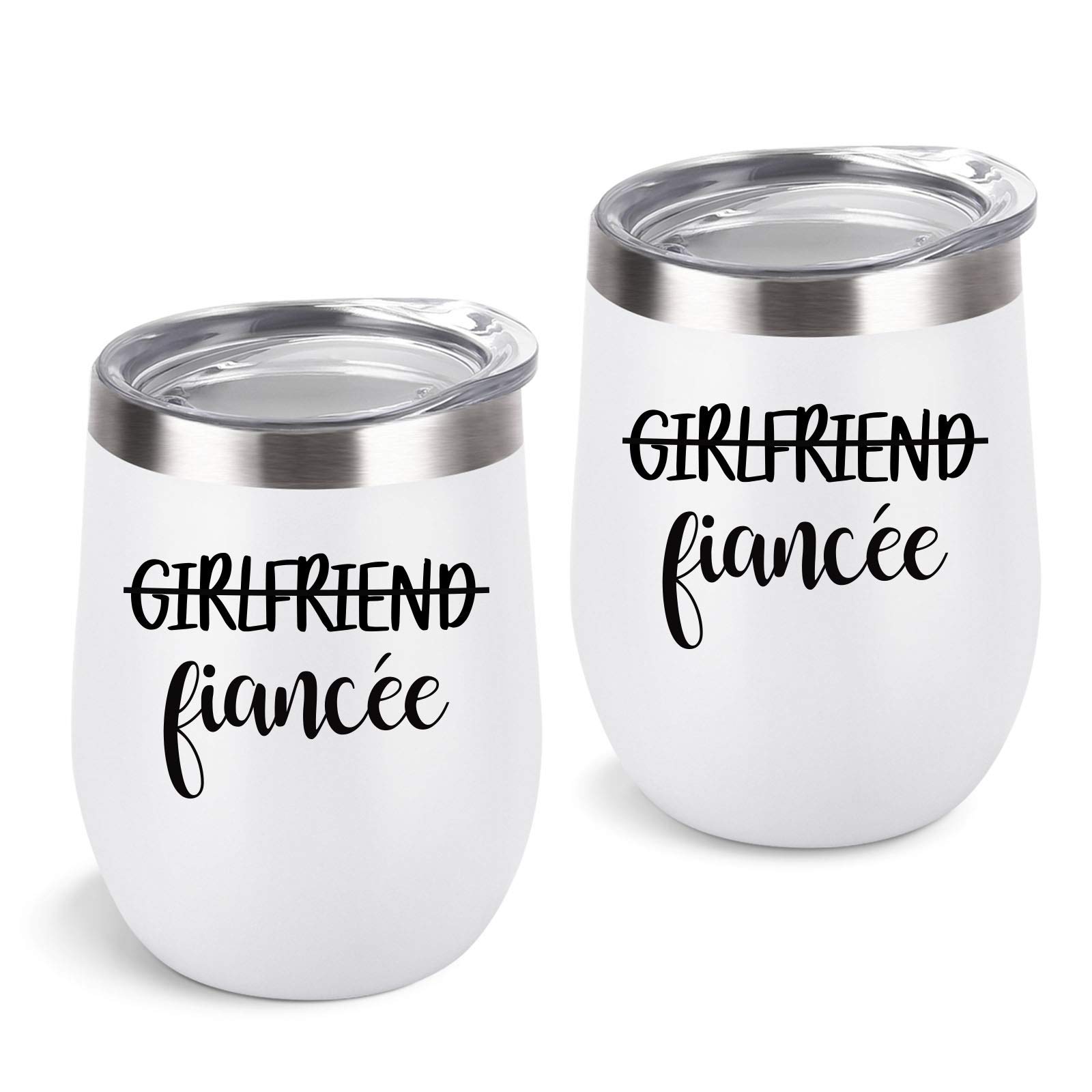 Lifecapido Girlfriend and Girlfriend Wine Tumbler Lesbian Couple Gifts, Engagement Wedding Valentine’s Day LGBT Gifts for Girlfriend, 12 Oz Stainless Steel Fiancée Wine Tumbler Set with Lids, White