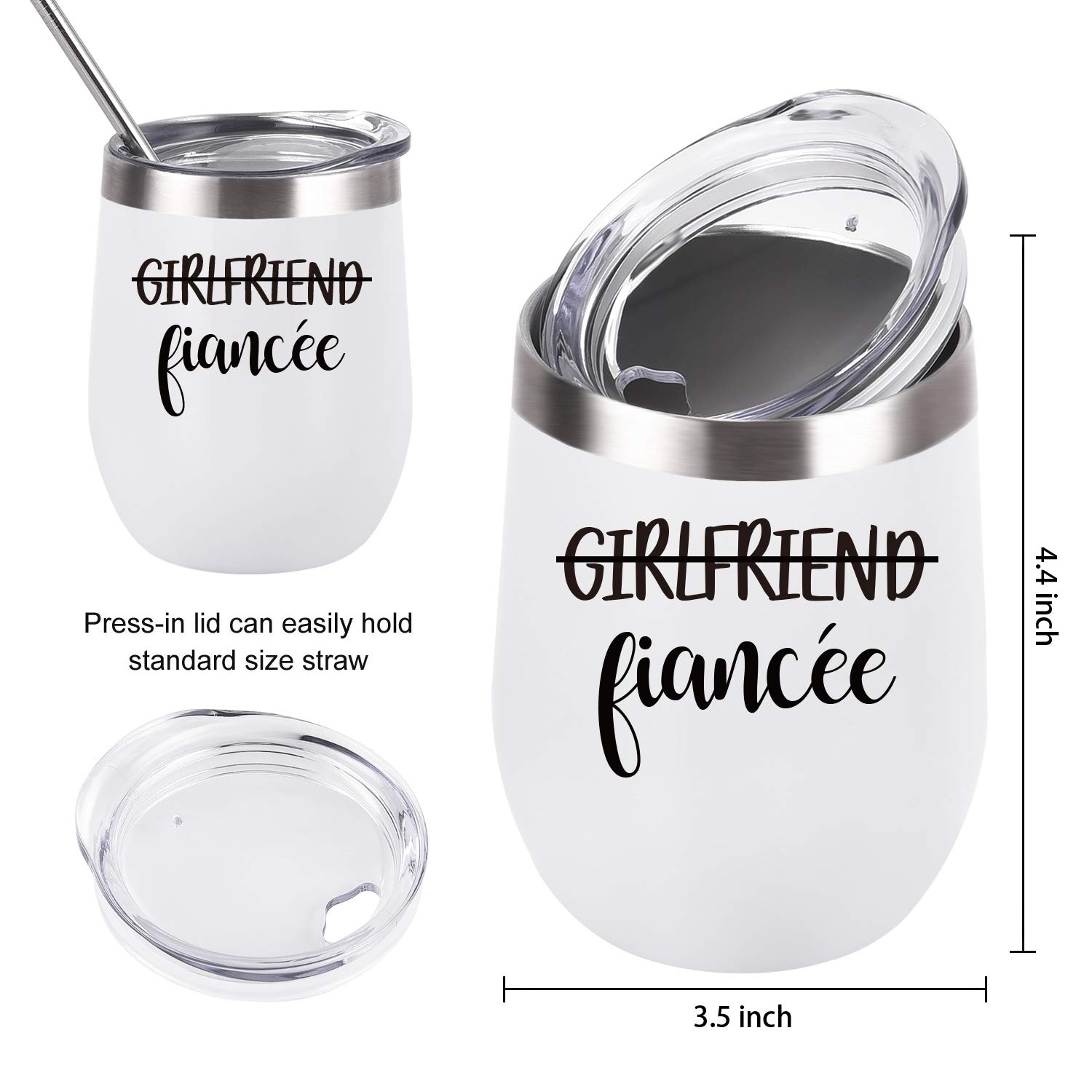 Lifecapido Girlfriend and Girlfriend Wine Tumbler Lesbian Couple Gifts, Engagement Wedding Valentine’s Day LGBT Gifts for Girlfriend, 12 Oz Stainless Steel Fiancée Wine Tumbler Set with Lids, White