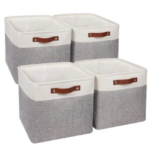 univivi storage bins with hard bottom,13 x 13 x13 cube storage baskets with handles,gray foldable fabric storage bins organizer baskets for closet