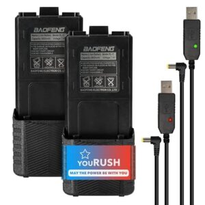 yourush 2 pack bl-5 extended baofeng battery 3800mah with usb charging cables - compatible with uv5r, bf-f8hp, uv-5x3 radio - baofeng accessories set of baofeng bf-f8hp battery, baofeng uv5r battery