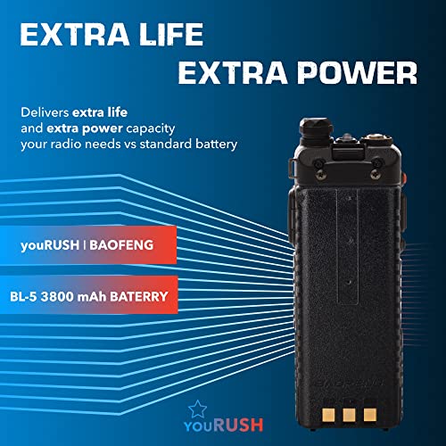 youRUSH 2 Pack BL-5 Extended BAOFENG Battery 3800mAh with USB Charging Cables - Compatible with UV5R, BF-F8HP, UV-5X3 Radio - BAOFENG Accessories Set of BAOFENG BF-F8HP Battery, BAOFENG UV5R Battery