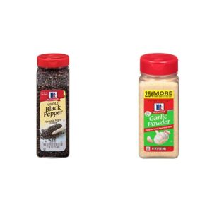 mccormick whole black pepper, 17.5 oz & classic garlic powder, value size, 8.75 oz