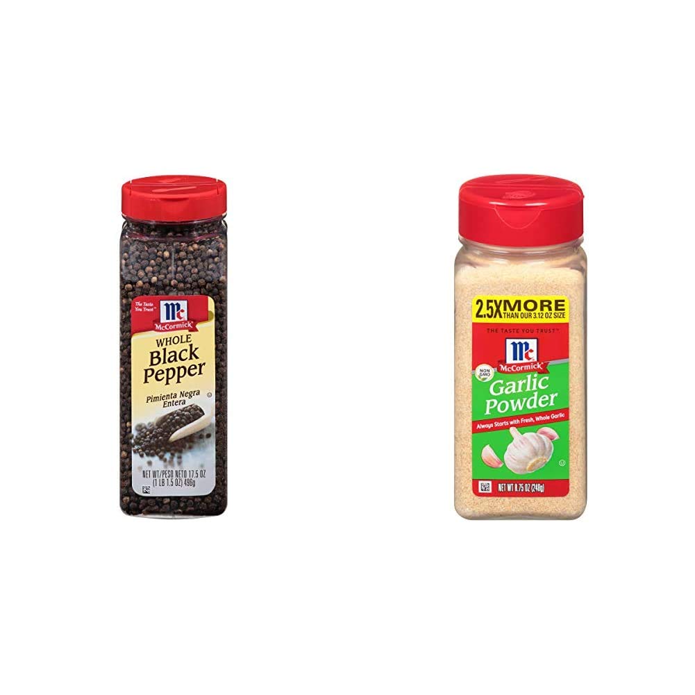 McCormick Whole Black Pepper, 17.5 oz & Classic Garlic Powder, Value Size, 8.75 Oz