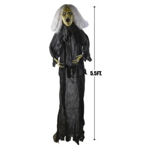 PREXTEX Zombie Halloween Decorations - Groundbreaker Gray Haired 66'' (5.5 feet) Zombie Skull with Posable Skeletal Hands - Best Decoration Prop for Garden, Lawn, Car, Indoor, Outdoor etc.