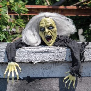 PREXTEX Zombie Halloween Decorations - Groundbreaker Gray Haired 66'' (5.5 feet) Zombie Skull with Posable Skeletal Hands - Best Decoration Prop for Garden, Lawn, Car, Indoor, Outdoor etc.