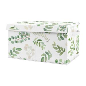 sweet jojo designs floral leaf girl small fabric toy bin storage box chest for baby nursery or kids room - green and white boho watercolor botanical woodland tropical garden
