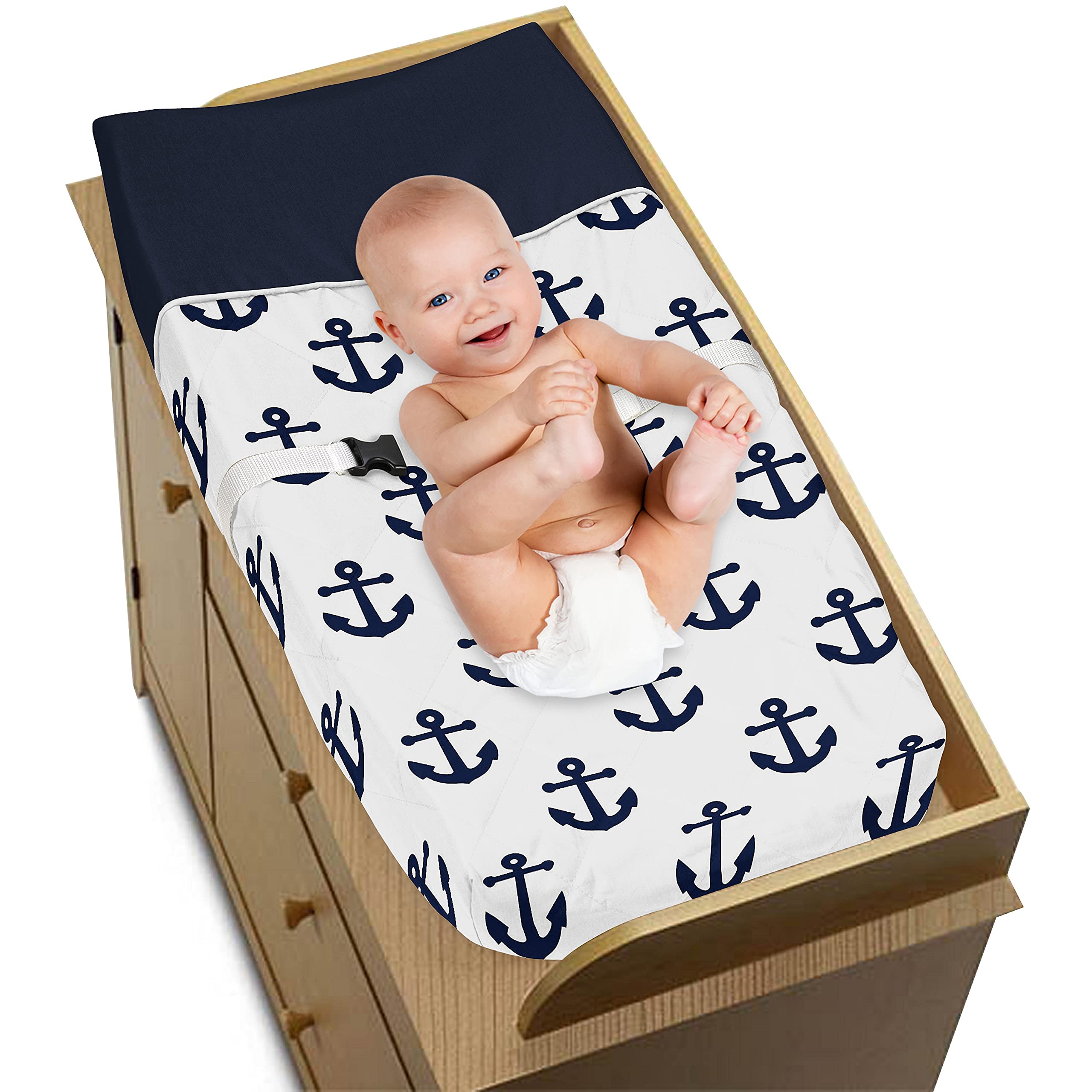 Sweet Jojo Designs Navy Blue White Anchors Boy Girl Baby Nursery Changing Pad Cover - Nautical Theme Ocean Sailboat Sea Marine Sailor Anchor Unisex Gender Neutral