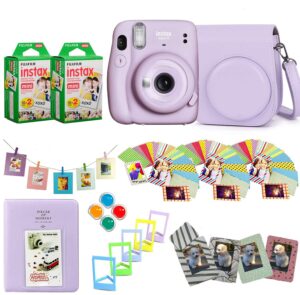 fujifilm instax mini 11 instant camera + fuji instax film 40 shots + protective case + magnetic frames + album, frames design kit (lilac purple)