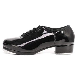 dkzsyim tap shoes patent leather full-sole lace-up dancing shoes for girls, women and men,model wx-qd,black, 9.5 b(m) us