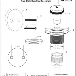 Artiwell Tip-Toe Tub Trim Set with Two-Hole Overflow Faceplate, Replacement Bath Drain Trim Kit with 2-Hole Overflow Faceplate and Universal Fine/Coarse Thread (Chrome Plated)