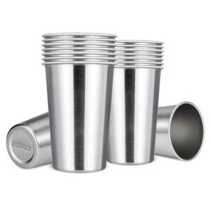 meway premium stainless steel cups 16 oz pint cup tumbler (16 pack) - premium metal cups - stackable durable cup，chilling beer glasses, for travel, outdoor, camping, everyday