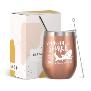 elegantpark funny mothers day new mom gifts for birthday mama shark wine tumbler gifts for mom to be gifts for new mom cup with straw lid rose gold