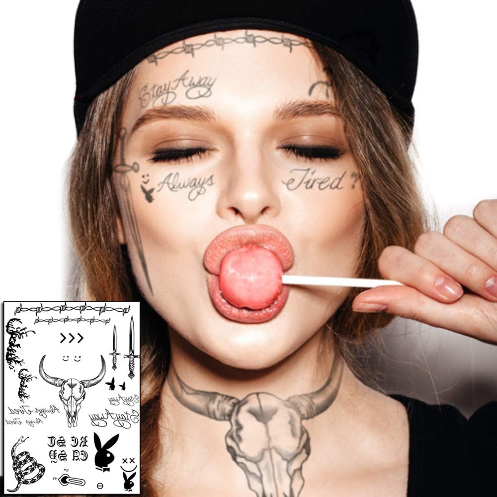 6 Sheets Halloween Temporary Tattoos Stickers Face Tattoos Kit Fake Body Art Tattoo Festival Makeup Halloween Face Tattoos for Women Men Kids Cosplay Halloween Costume Accessories