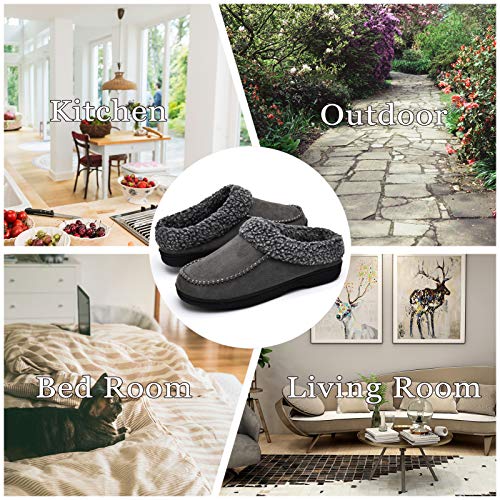 DL Warm House Slippers For Men Memory Foam, Winter Cozy Wool-Like Mens Slippers Indoor Outdoor, Slip-on Comfy Men's Bedroom Slippers Non-slip, Man Breathable Suede Moccasin Slippers Size