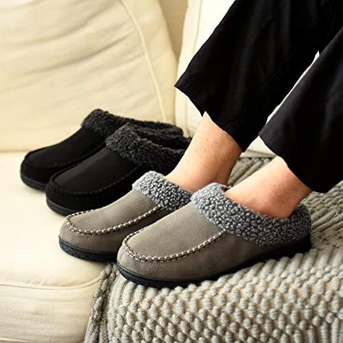 DL Warm House Slippers For Men Memory Foam, Winter Cozy Wool-Like Mens Slippers Indoor Outdoor, Slip-on Comfy Men's Bedroom Slippers Non-slip, Man Breathable Suede Moccasin Slippers Size