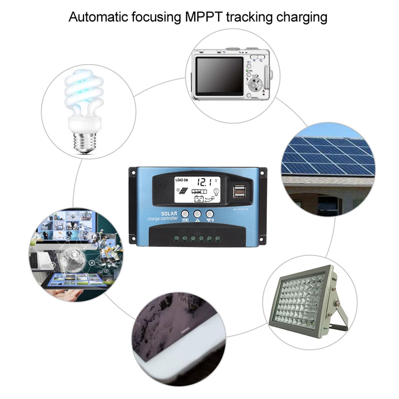 Senyar Solar Charge Controller, MPPT 40/50/60/100A Solar Charge Controller Dual USB LCD Display olar Charge Regulator Battery Renewable Energy Controllers 12V 24V(100A)