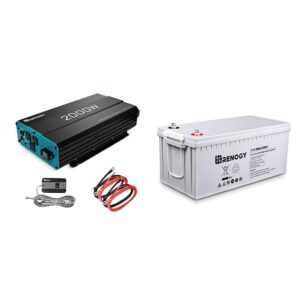 renogy 2000w 12v pure sine wave battery converter, etl listed with built-in 5v/2.1a usb port,and ac hardwire port solar power inverter & deep cycle agm battery 12 volt 200ah for rv, solar, gray