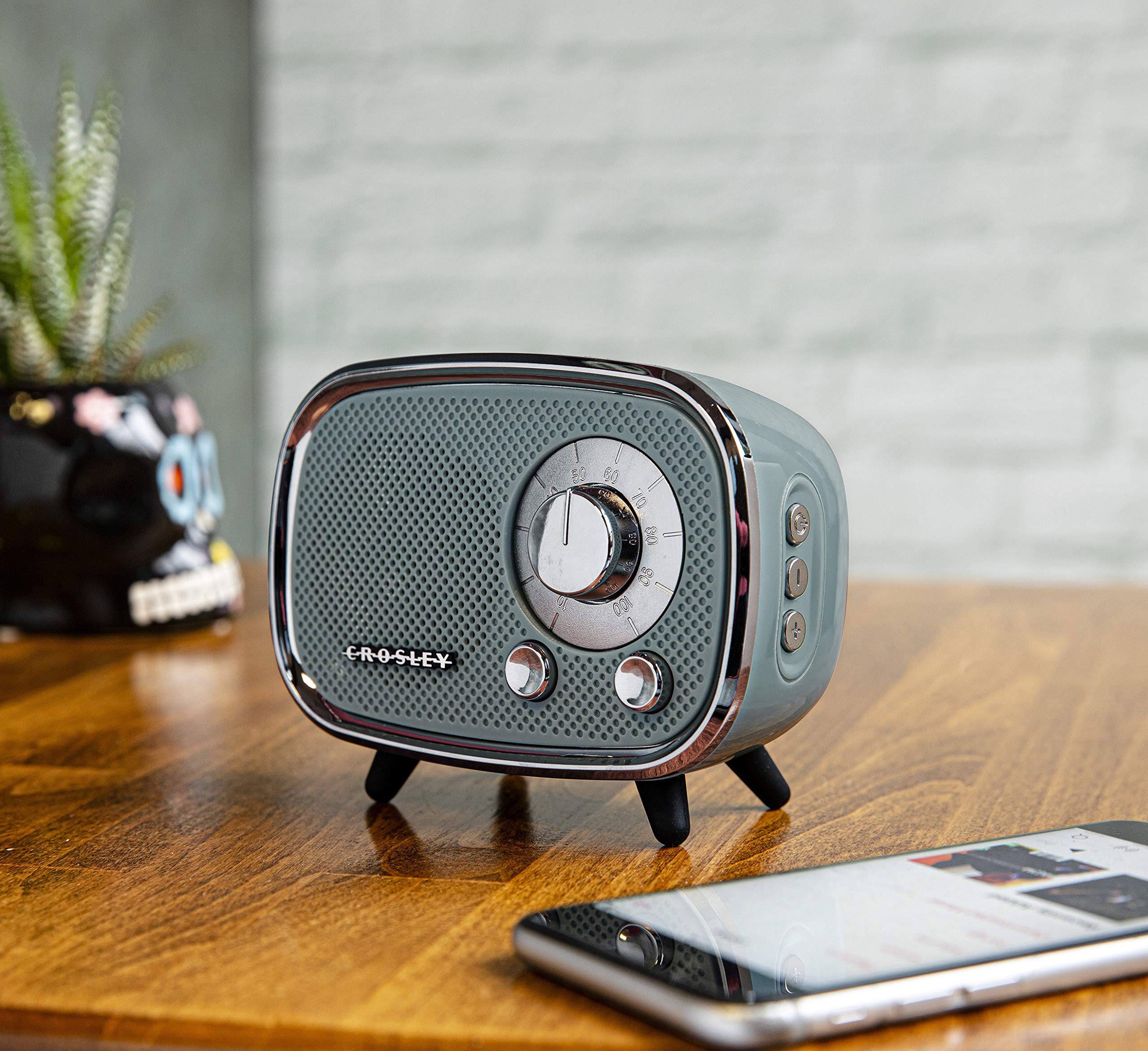 Crosley CR3039A-TN Rondo Retro Portable Rechargeable Bluetooth Speaker, Tourmaline