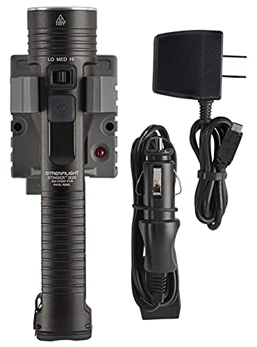 Streamlight 78101 Stinger 2020 2000-Lumen Rechargeable Flashlight with 120V AC/12V DC 1 Holder Charger, Black