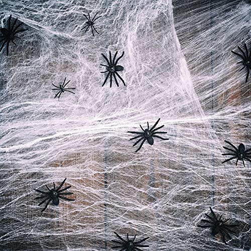 TAOMOCO 1200 sqft Halloween Spider Web Decorations Super Stretch White Webbing Spooky Cobwebs with Fake Spiders for Indoor Outdoor Halloween Party Decorations Bar Haunted House