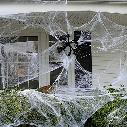 TAOMOCO 1200 sqft Halloween Spider Web Decorations Super Stretch White Webbing Spooky Cobwebs with Fake Spiders for Indoor Outdoor Halloween Party Decorations Bar Haunted House