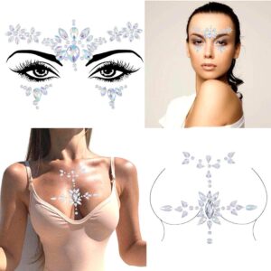 blindery rhinestone face gems mermaid cross chest gem crystal eyes face stickers jewels body rave festival party face jewelry for women and girls 2pcs