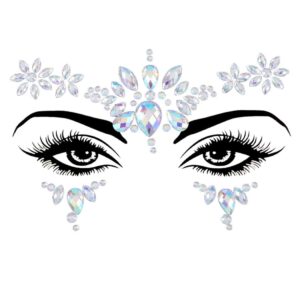 Blindery Rhinestone Face Gems Mermaid Cross Chest Gem Crystal Eyes Face Stickers Jewels Body Rave Festival Party Face Jewelry for Women and Girls 2PCS