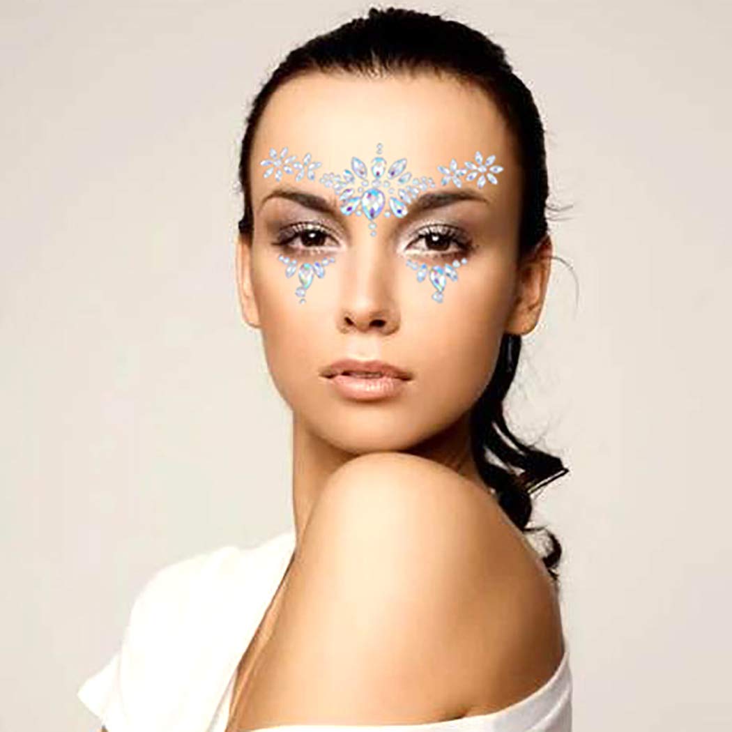 Blindery Rhinestone Face Gems Mermaid Cross Chest Gem Crystal Eyes Face Stickers Jewels Body Rave Festival Party Face Jewelry for Women and Girls 2PCS