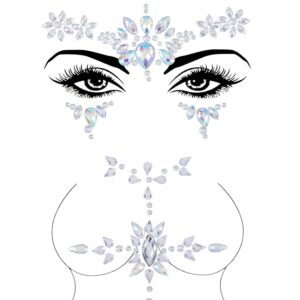 Blindery Rhinestone Face Gems Mermaid Cross Chest Gem Crystal Eyes Face Stickers Jewels Body Rave Festival Party Face Jewelry for Women and Girls 2PCS