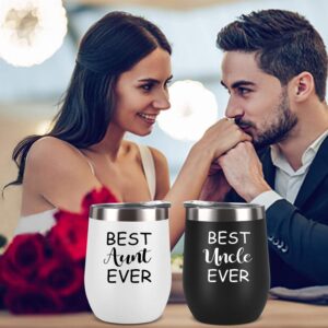 Aunt Uncle Gifts, Best Aunt and Uncle Ever Gift Set, 2 Pack Wine Tumbler with Lid and Straw, Funny Christmas Birthday Gifts for Aunt Uncle, 12 Oz Insulated Stainless Steel Tumbler, Black and White