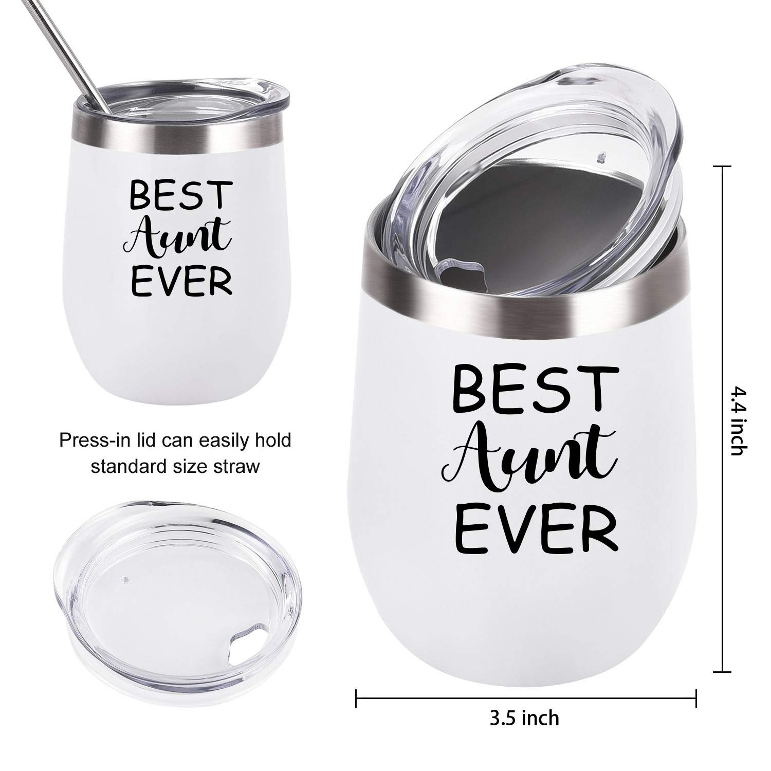 Aunt Uncle Gifts, Best Aunt and Uncle Ever Gift Set, 2 Pack Wine Tumbler with Lid and Straw, Funny Christmas Birthday Gifts for Aunt Uncle, 12 Oz Insulated Stainless Steel Tumbler, Black and White