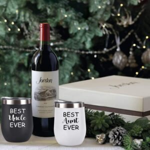 Aunt Uncle Gifts, Best Aunt and Uncle Ever Gift Set, 2 Pack Wine Tumbler with Lid and Straw, Funny Christmas Birthday Gifts for Aunt Uncle, 12 Oz Insulated Stainless Steel Tumbler, Black and White