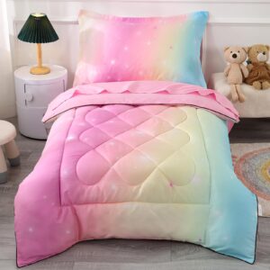 wowelife toddler bedding sets for girls pink, premium 4 piece toddler bed set stars, princess toddler comforter set, super soft and comfortable for toddler