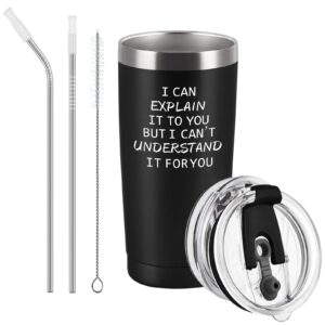 cpskup i can explain it to you but i can't understand it for you insulated travel tumbler, engineering gifts for engineer coworker boss friends men, stainless steel tumbler with 2 lids(20 oz, black)